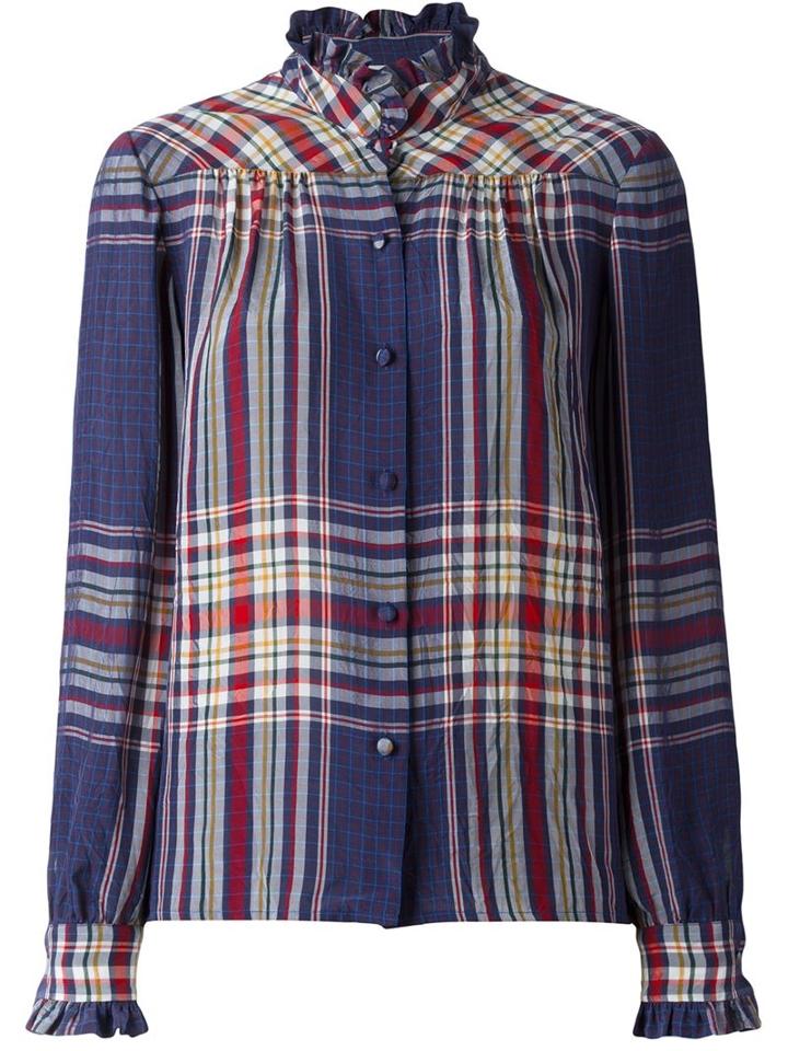Philosophy Di Lorenzo Serafini Checked Ruffle Neck Shirt