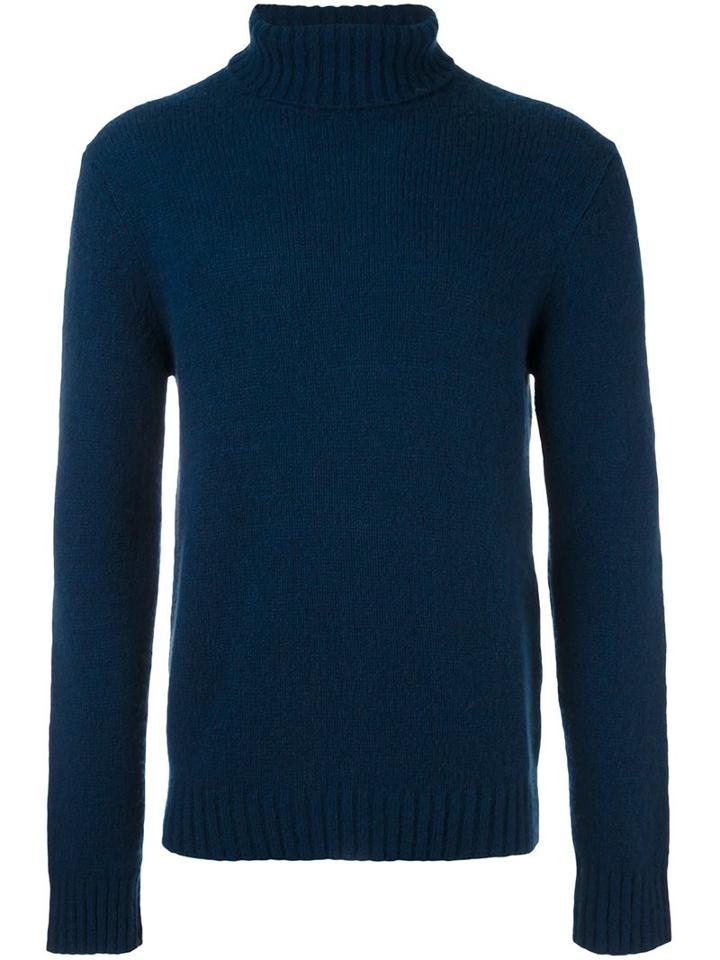 Etro Turtleneck Jumper, Men's, Size: Large, Blue, Silk/cashmere