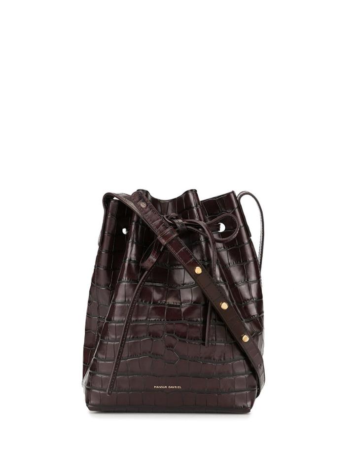 Mansur Gavriel Croc Embossed Mini Bucket Bag - Brown