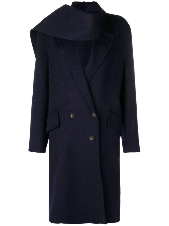 Jw Anderson Navy Double Face Wool Scarf Coat - Blue