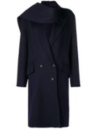 Jw Anderson Navy Double Face Wool Scarf Coat - Blue
