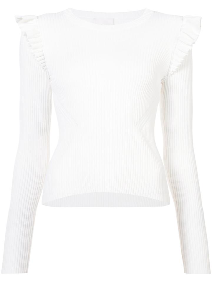 Cinq A Sept Ribbed Ruffle Top - White