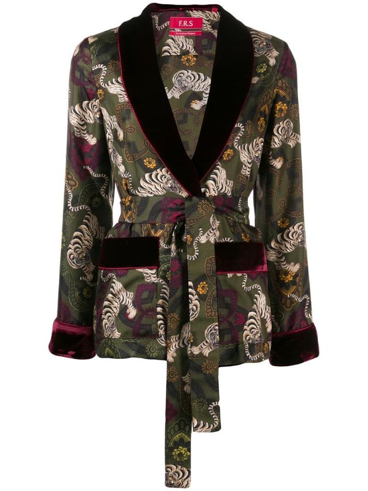 F.r.s For Restless Sleepers Tiger Print Silk Jacket - Green