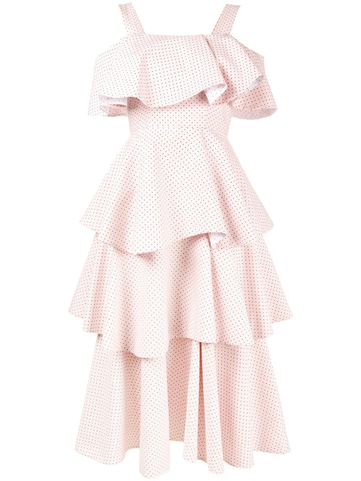 Huishan Zhang Printed Off-shoulder Tiered Dress - Pink & Purple
