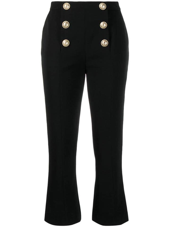 Balmain Cropped Logo Button Trousers - Black