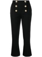 Balmain Cropped Logo Button Trousers - Black