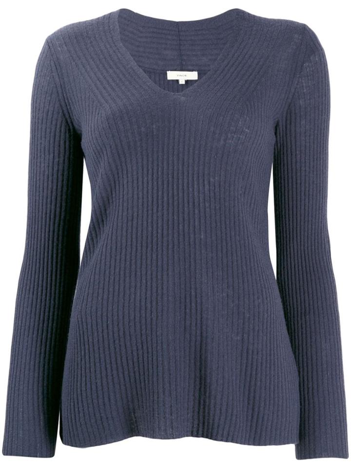 Vince Ribbed V-neck Jumper - Blue