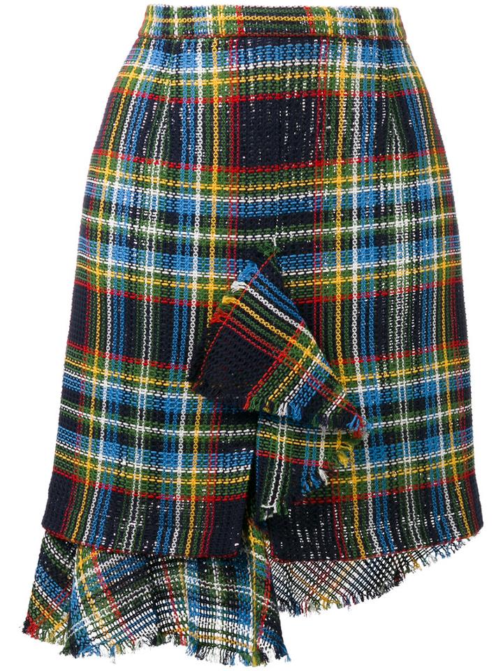 Marco De Vincenzo Asymmetric Plaid Skirt, Women's, Size: 42, Blue, Cotton/polyester