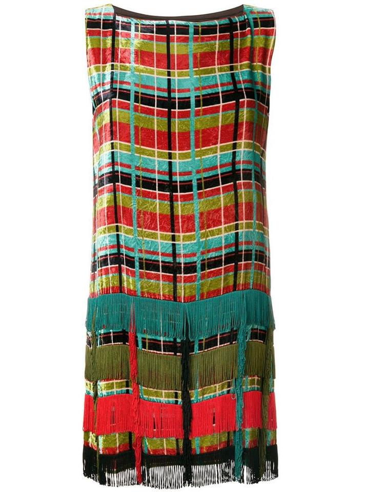 Jean Paul Gaultier Pre-owned Checked Velvet Fringed Dress - Blue