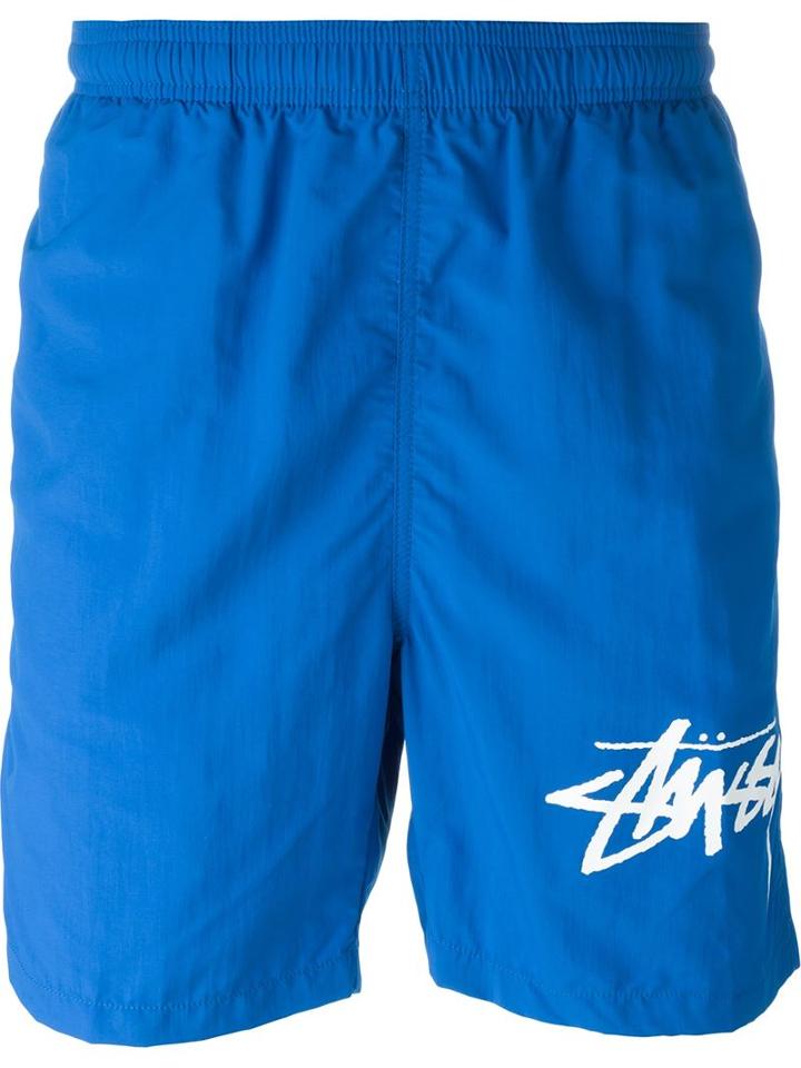 Stussy Logo Print Shorts, Men's, Size: M, Blue, Nylon