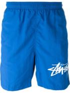 Stussy Logo Print Shorts, Men's, Size: M, Blue, Nylon