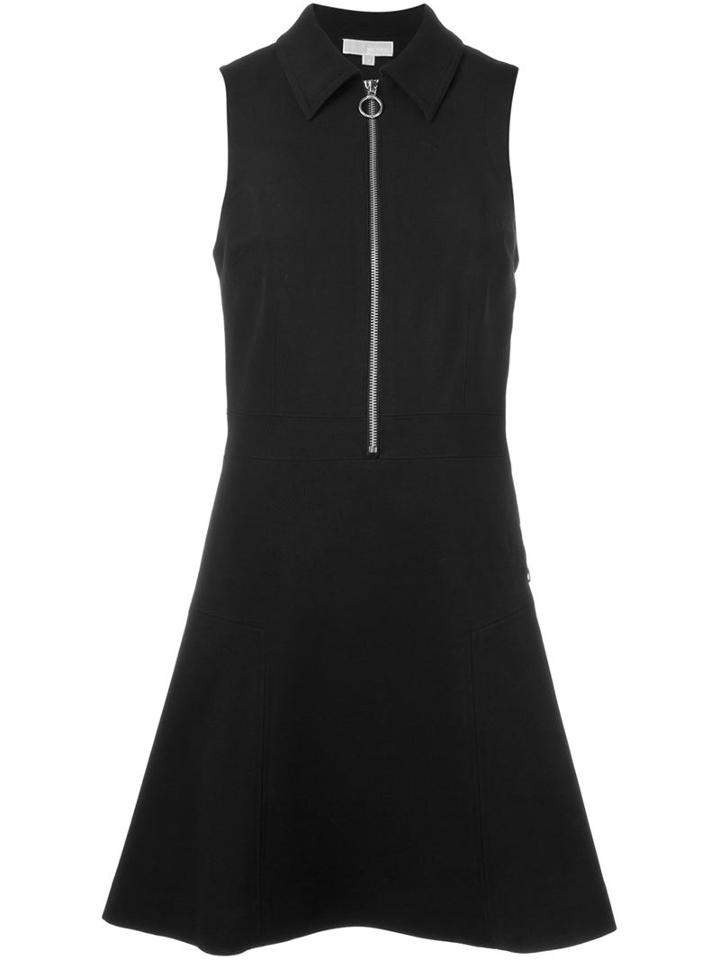 Michael Michael Kors Front Zip Flared Dress, Women's, Size: 8, Black, Polyester/spandex/elastane/viscose