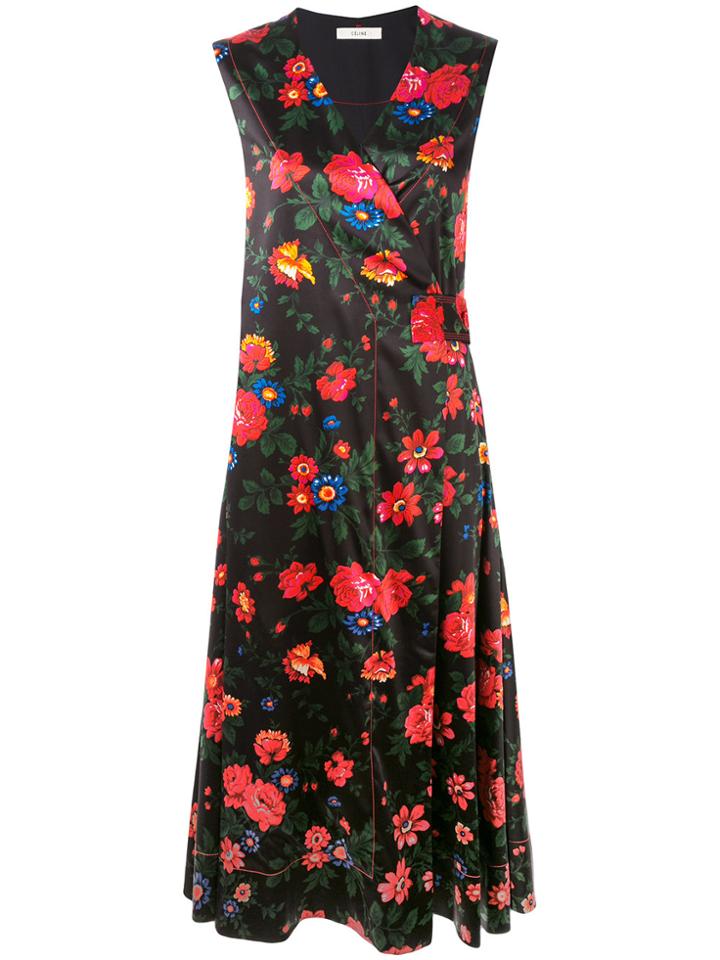 Céline Vintage Floral Print Dress - Black