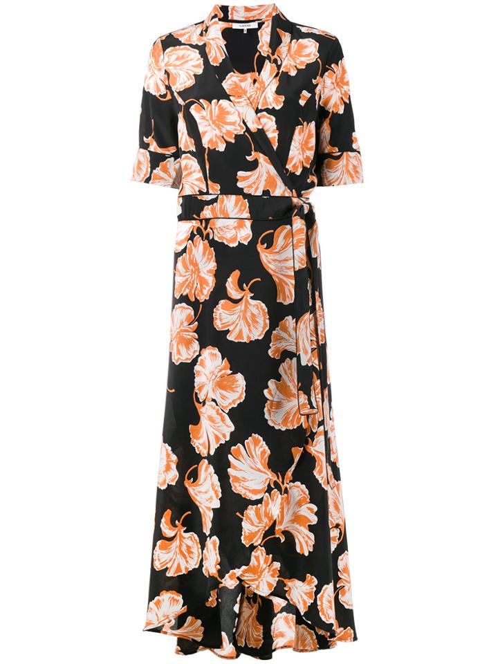 Ganni Geroux Floral Print Wrap Dress - Black