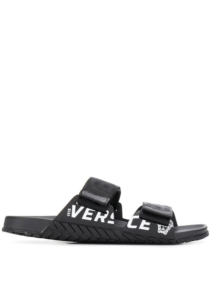 Versace Contrast Logo Sandals - Black