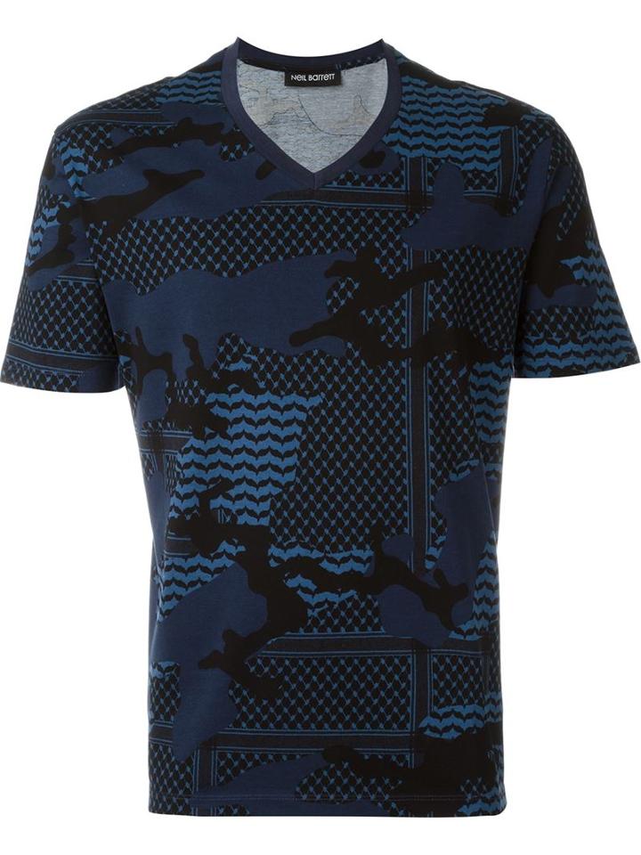Neil Barrett Patterned Camouflage T-shirt, Men's, Size: Xl, Blue, Cotton