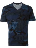 Neil Barrett Patterned Camouflage T-shirt, Men's, Size: Xl, Blue, Cotton