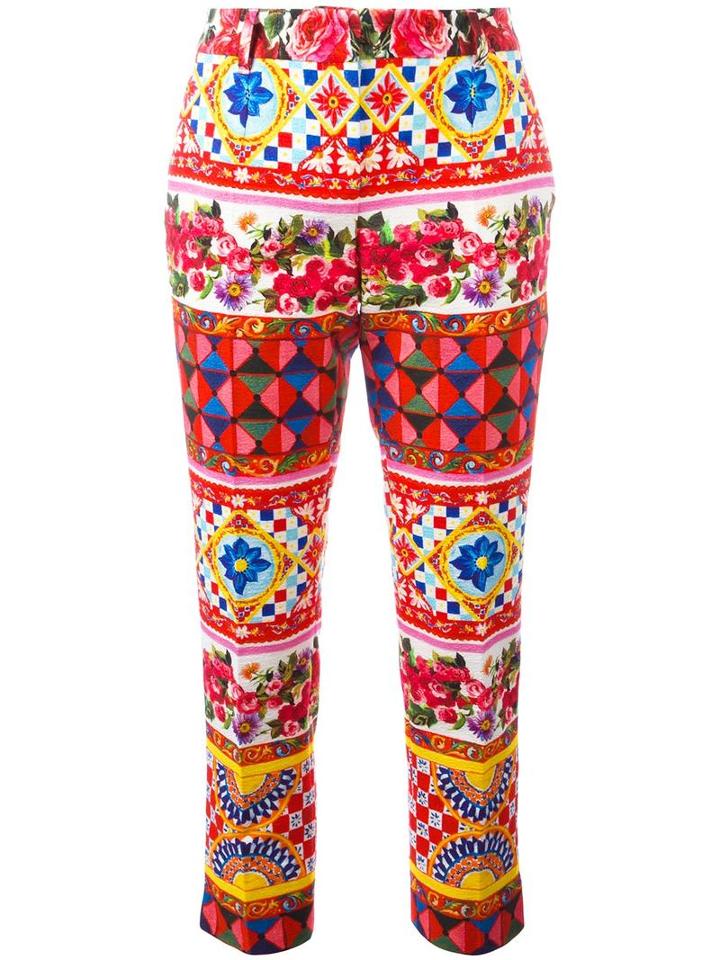 Dolce & Gabbana Mambo Print Trousers, Women's, Size: 44, Cotton/spandex/elastane