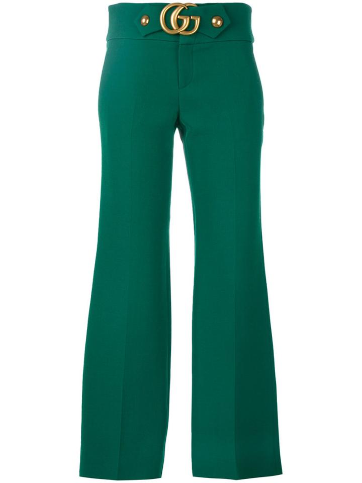 Gucci - Gg Logo Cropped Trousers - Women - Silk/polyester/viscose/wool - 40, Green, Silk/polyester/viscose/wool