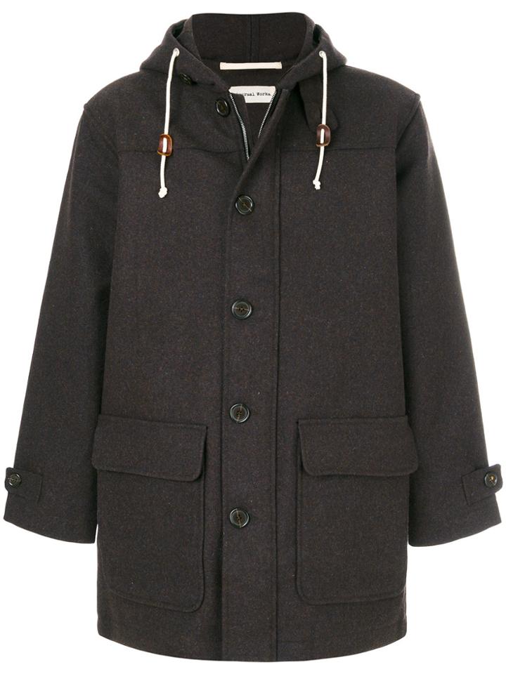 Universal Works Single Breasted Hooded Coat - Brown
