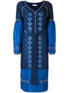 Tory Burch Embroidered Midi Dress, Women's, Size: 6, Blue, Silk/polyester