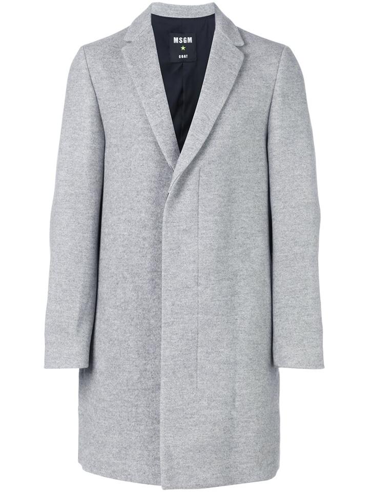 Msgm Peaked Lapels Mid Coat, Men's, Size: 48, Grey, Cotton/polyamide/polyester/virgin Wool