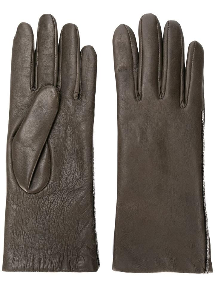 Fabiana Filippi Metallic Trim Gloves - Brown