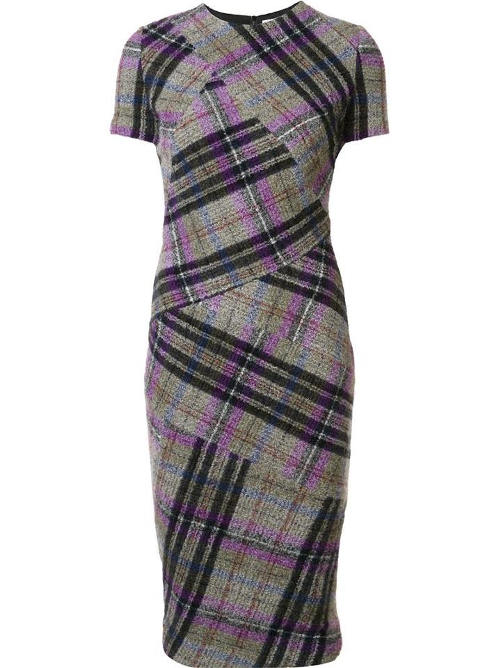 Victoria Beckham Checked Fitted Dress, Women's, Size: 12, Grey, Cotton/polyamide/wool