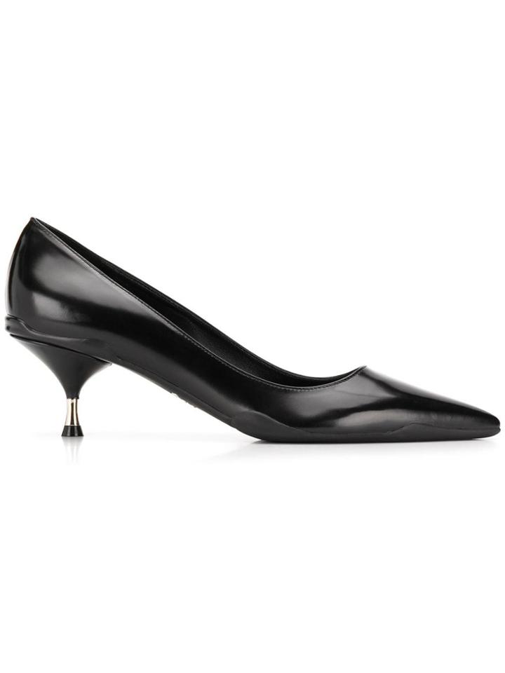 Prada Metallic Kitten Heel Pumps - Black