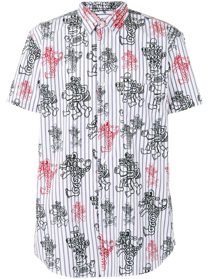 Comme Des Garçons Shirt - Printed Striped Shortsleeved Shirt - Men - Cotton - S, White, Cotton