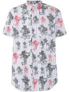 Comme Des Garçons Shirt - Printed Striped Shortsleeved Shirt - Men - Cotton - S, White, Cotton