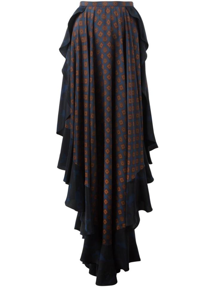 Lanvin Ruffled Pattern Skirt, Women's, Size: 38, Blue, Silk