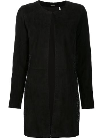 Elie Tahari Lace Panel Coat, Women's, Size: Xs, Black, Lamb Skin/nylon/polyester/rayon
