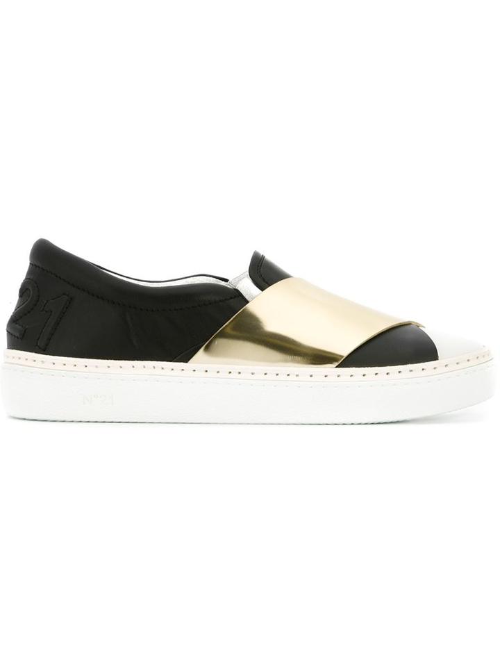 No21 Crisscross Strap Sneakers, Men's, Size: 42, Black, Leather/rubber
