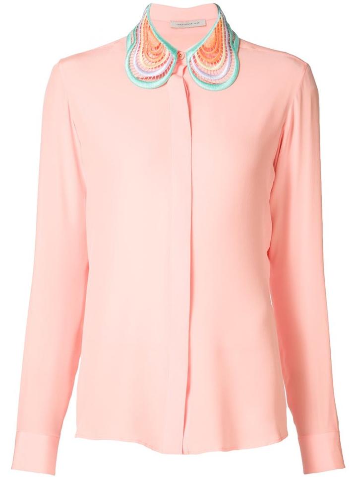 Christopher Kane Embroidered Collar Shirt, Women's, Size: 8, Pink/purple, Silk/polyester
