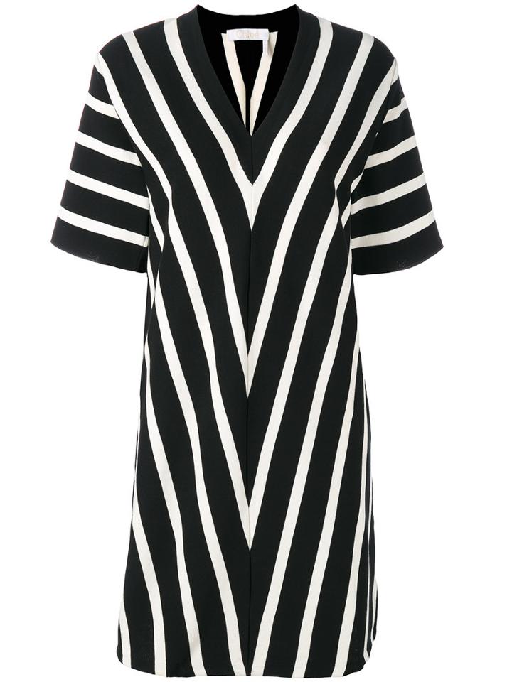 Chloé - Short Sleeve Chevron Dress - Women - Cotton - Xs, Black, Cotton