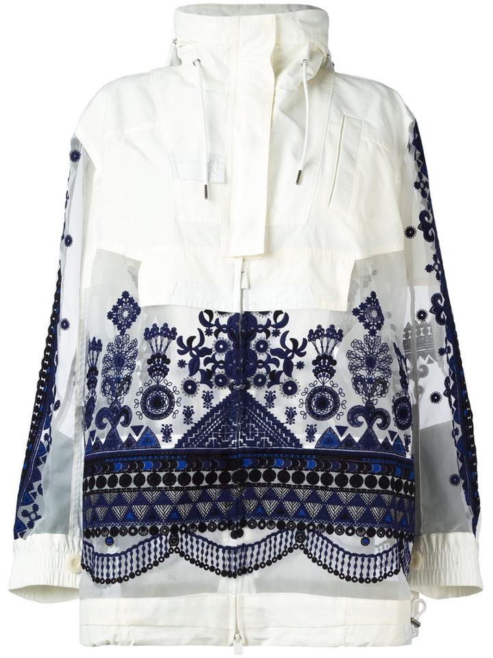 Sacai Tribal Lace Embroidered Jacket, Women's, Size: 2, White, Cotton/polyester