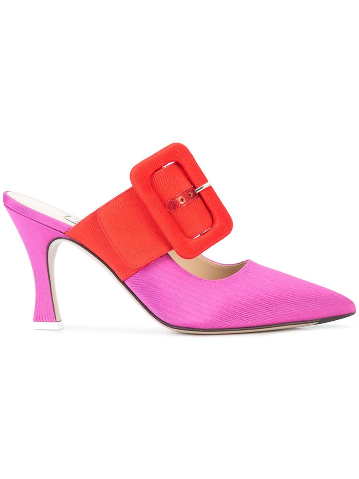 Attico Buckle Strap Mules - Pink & Purple