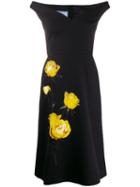 Prada Off-the-shoulder Rose Print Dress - Black