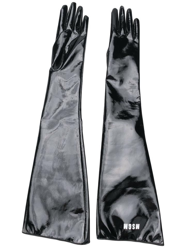 Msgm 'runway 'vinyl Logo Gloves - Black
