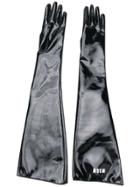 Msgm 'runway 'vinyl Logo Gloves - Black