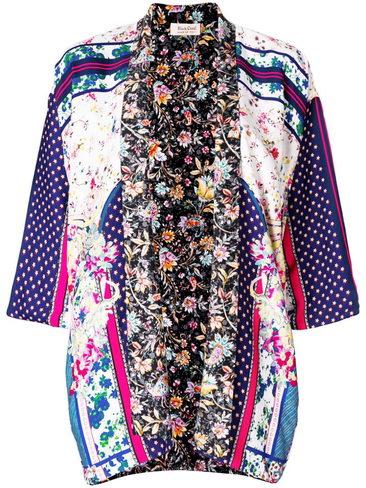 Black Coral Multi-print Kimono Jacket - Multicolour