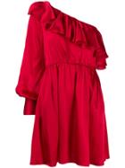 Msgm Ruffle Detail One Shoulder Dress - Red