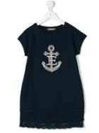 Ermanno Scervino Junior - Anchor Embroidered Sweatshirt Dress - Kids - Cotton/polyamide/spandex/elastane/glass - 8 Yrs, Girl's, Blue
