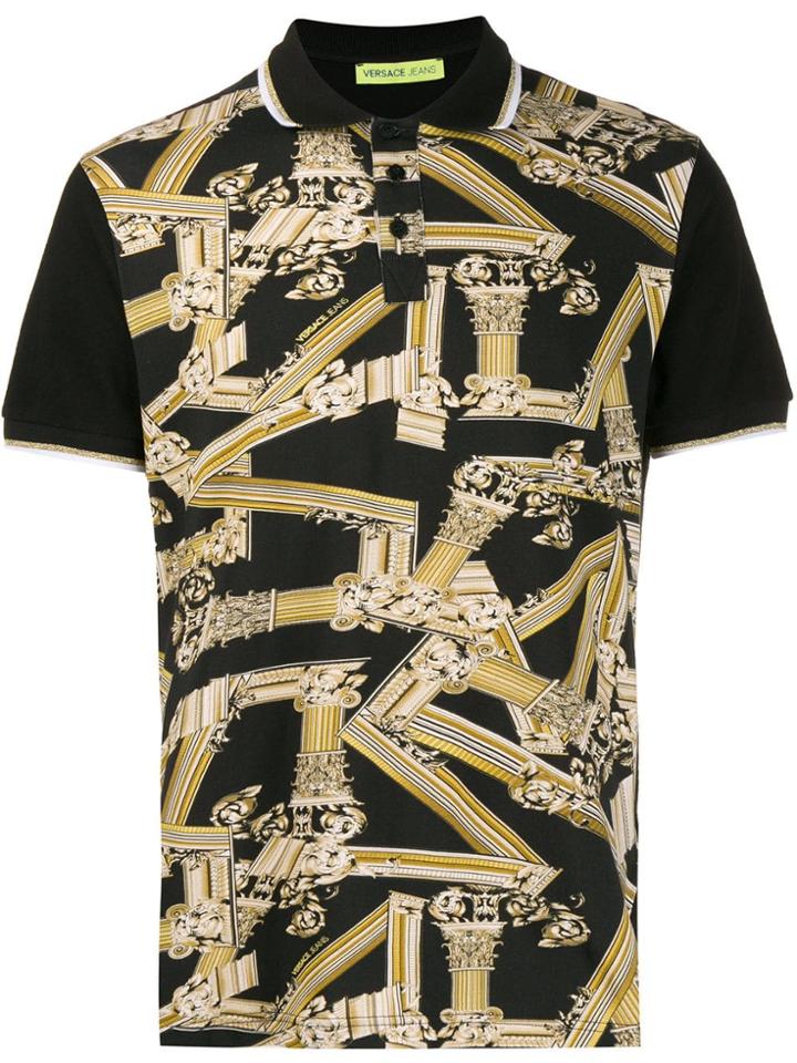 Versace Jeans Baroque Print Polo Shirt - Black