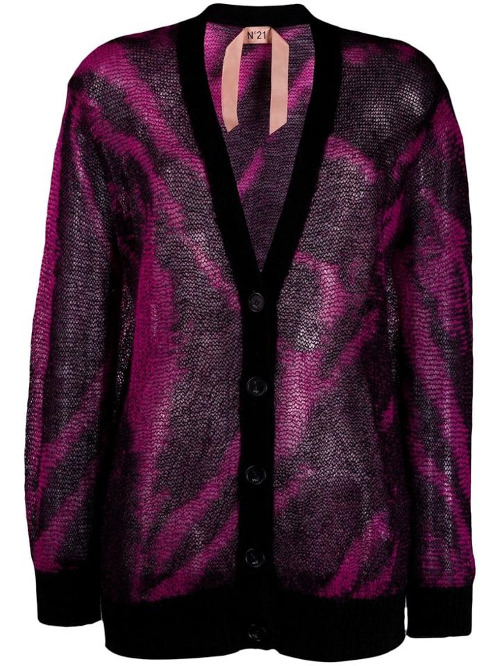 Nº21 Animal Stripe Knit Cardigan - Black