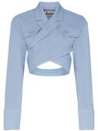 Jacquemus Cross Front Pocketed Cropped Silk Blouse - Blue