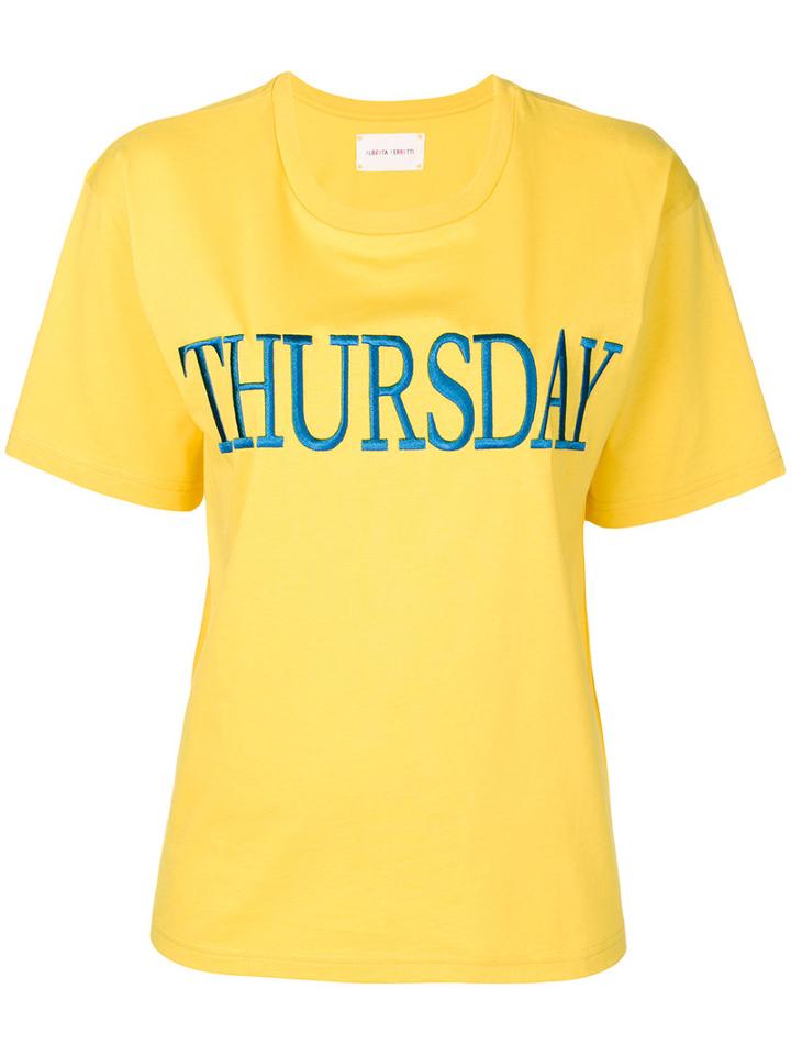 Alberta Ferretti - Thursday Embroidered T-shirt - Women - Cotton - L, Yellow/orange, Cotton
