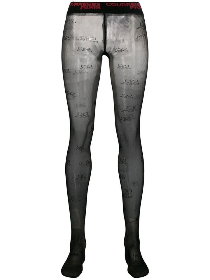 Courrèges Sheer Logo Tights - Black