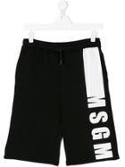 Msgm Kids Teen Logo Print Track Shorts - Black